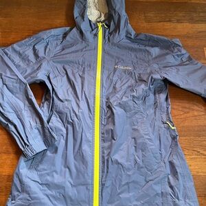 Columbia Raincoat in Blue with Yellow Zipper
